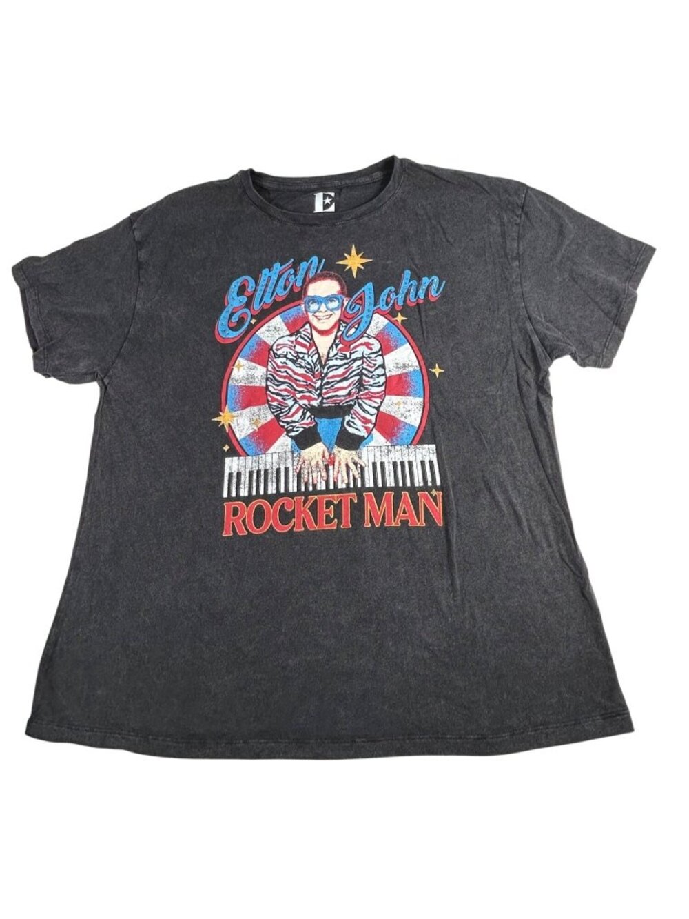 Elton John Rocket Man Graphic T-Shirt Sz L Black Crewneck Cotton Short Sleeve